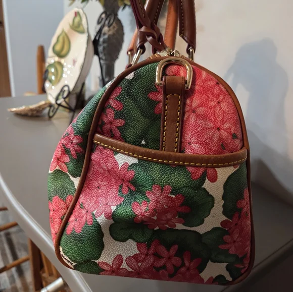 Dooney & Bourke Pink and Green Floral Satchel With Coin Case - Picture 14 of 16